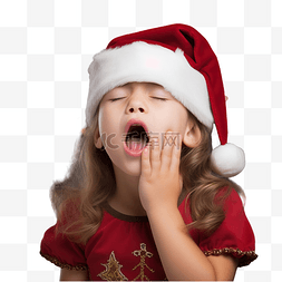 可爱的小女孩睡觉图片_庆祝圣诞节的小女孩打哈欠，表现