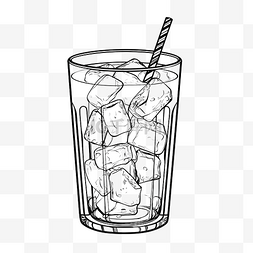 冰饮料图片_加冰的玻璃杯和塑料管涂鸦插画加