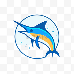 蓝马林鱼标志设计矢量图