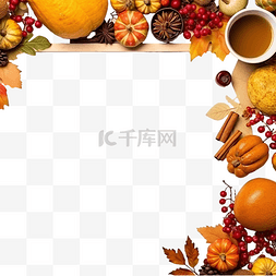 平铺食物图片_顶视图框架与感恩节食物和复制空