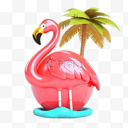 浮球烟花图片_充气火烈鸟与沙滩球隔离夏季旅行