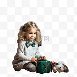 圣诞树附近有玩具的小女孩