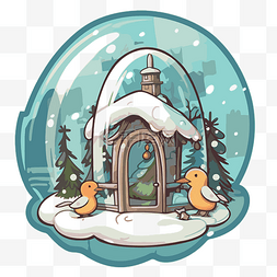 可爱的圣诞装饰在雪球与鸭子 向