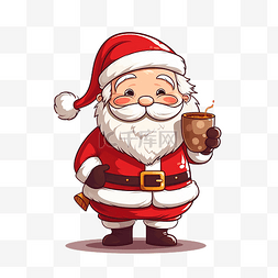 卡通可爱圣诞圣诞老人喝咖啡矢量