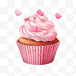 情人节素材粉红色图片_带有粉红色奶油和饼干心的纸杯蛋