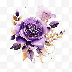 紫色抽象玫瑰水彩花金框