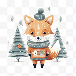 圣诞快乐庆祝可爱的狐狸与丑陋的