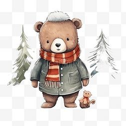 手绘复古派对元素图片_圣诞熊矢量图手绘冬季人物