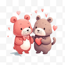 可爱的熊和兔子恋爱情人节插画