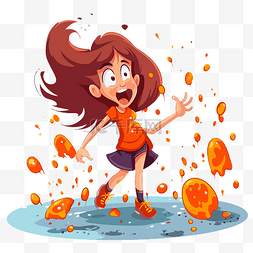 扔剪贴画卡通女孩把橙汁溅在地上