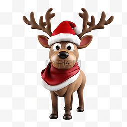 3d 渲染圣诞驯鹿插图与圣诞老人的