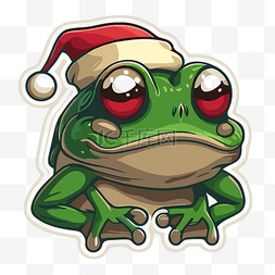 坐着的青蛙图片_戴着圣诞帽的可爱青蛙坐在贴纸上