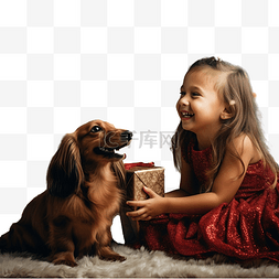 孩子和宠物狗图片_圣诞魔法童话