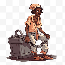 奴隶制剪贴画男人坐在水桶上，脖