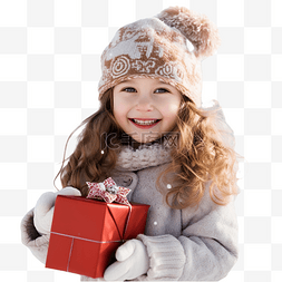小女孩玩雪图片_冬天在大自然中散步时，带着圣诞