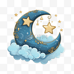 新月与云和星星