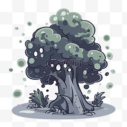 灰剪贴画一棵有气泡的动画卡通树