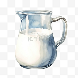手绘可爱牛奶图片_水罐与牛奶水彩插图