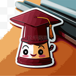 毕业kuaile图片_书本上可爱的卡通学生帽子贴纸 