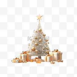 剪纸展示背景图片_圣诞节主题 3D 插图与圣诞树和礼