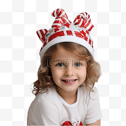 家的温暖图片_一个小女孩在圣诞装饰的房子里戴