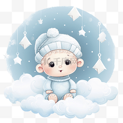 婴儿邀请函图片_圣诞贺卡与云和婴儿动物婴儿第一
