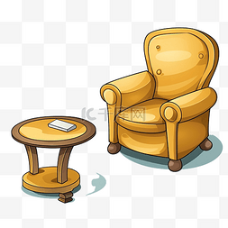 休息室桌子图片_卡通扶手椅和桌子矢量图上白色孤