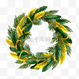 圣诞花环，黄色和绿色的树枝为您