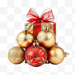金色禮盒裝飾图片_美丽的金色礼物，配有红丝带和圣