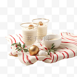 白色的餐巾图片_节日圣诞节形象，配有蛋酒眼镜和