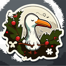 带有海鸥剪贴画插图的圣诞小贴纸