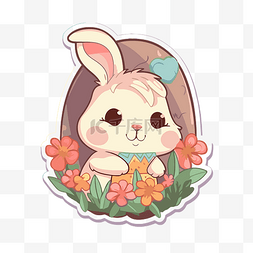 帶花的可愛兔子貼紙 向量