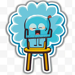 坐在椅子上的蓝色人物和覆盖气泡