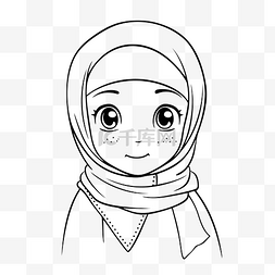 柿子树素描图片_为成人绘制的带头巾的女孩着色页