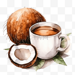 水彩椰子咖啡