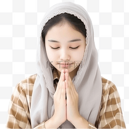 祈祷之手图片_亚洲少女闭上眼睛，交叉双手祈祷