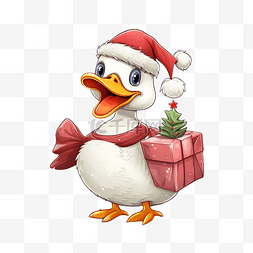 可爱的鹅在捆绑袋中携带圣诞礼物