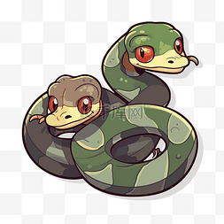 两条绿色的蛇坐在彼此的头上剪贴