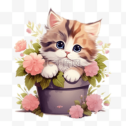 色盆栽图片_花 kitty 盆栽 小猫 宠物 可爱的猫