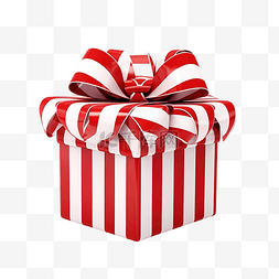 礼物盒子红色丝带图片_带红色蝴蝶结的红星条纹礼盒立方