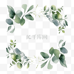 水彩插图框架与树叶和桉树绿叶