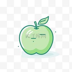 青苹果矢量素材图片_带有叶子和茎的苹果插图 向量