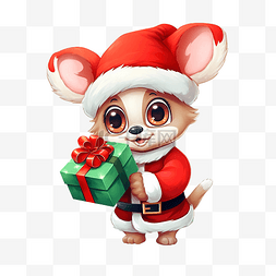 可爱的袋鼠穿着圣诞老人服装送圣