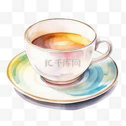 珊瑚橙图片_水彩茶或咖啡杯