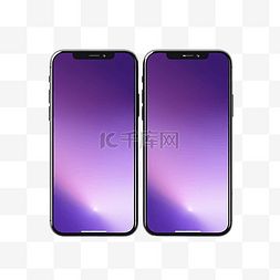 两个现代紫色手机样机 3d 渲染
