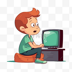 卡通男孩看电视图片_看电视剪贴画卡通男孩玩电脑 向