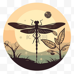 翅膀上方有月亮的蜻蜓图像剪贴画