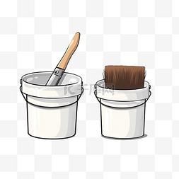 金色油漆桶图片_简约风格的油漆桶和画笔插图