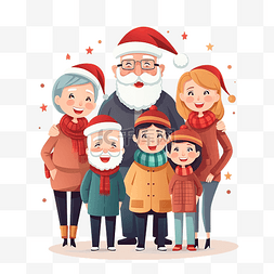 青少年和父母图片_戴着圣诞帽的幸福家庭