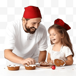 带着小女儿戴着圣诞帽的年轻爸爸